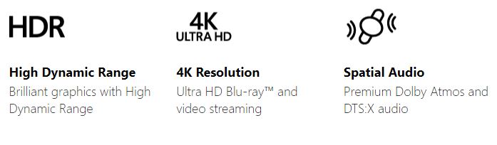 True 4K Spatial Audio HDR High Dynamic Range Game DVR